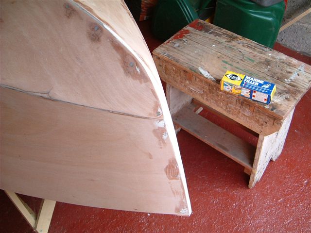 The sharp end made more pointy with marine filler and sandpaper