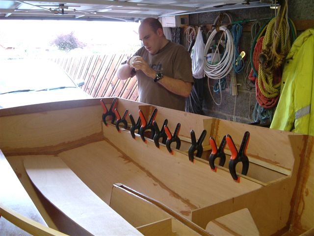Gluing the port side tank.