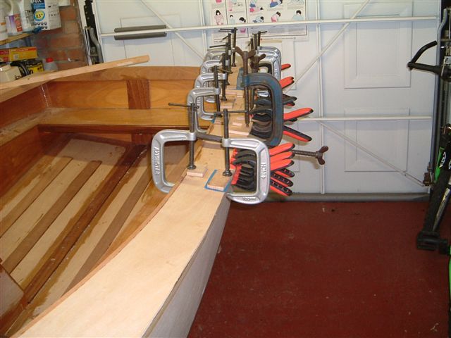 Port aft deck glued and clamped.