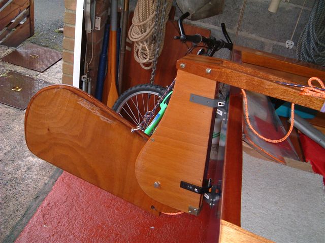 Fitting the rudder and tiller assembly.