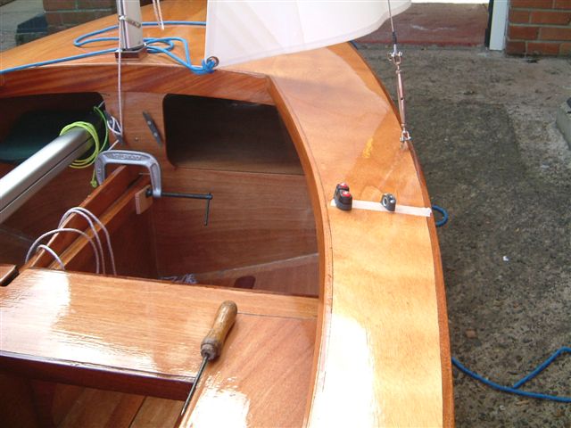 Foresail sheet jammers and bullseyes fitted on the deck.